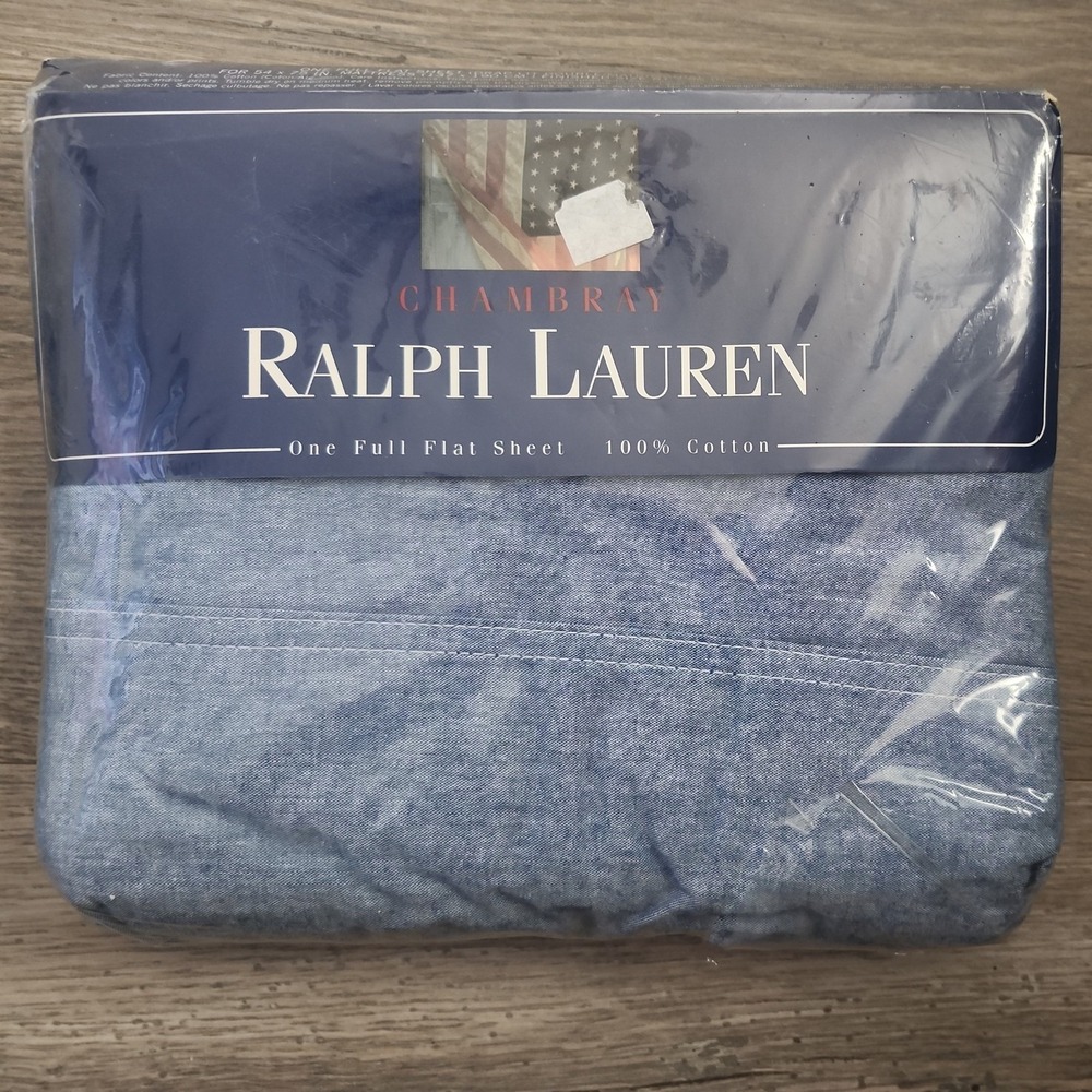 New Ralph Lauren CHAMBRAY Blue Flat Sheet Full, Vintage, Y2K NAUTICAL, PREPPY